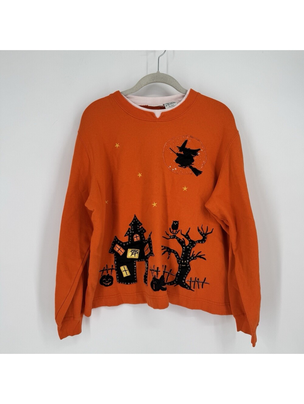 Vintage Halloween sweatshirt XL orange haunted house witch crewneck witch 90s